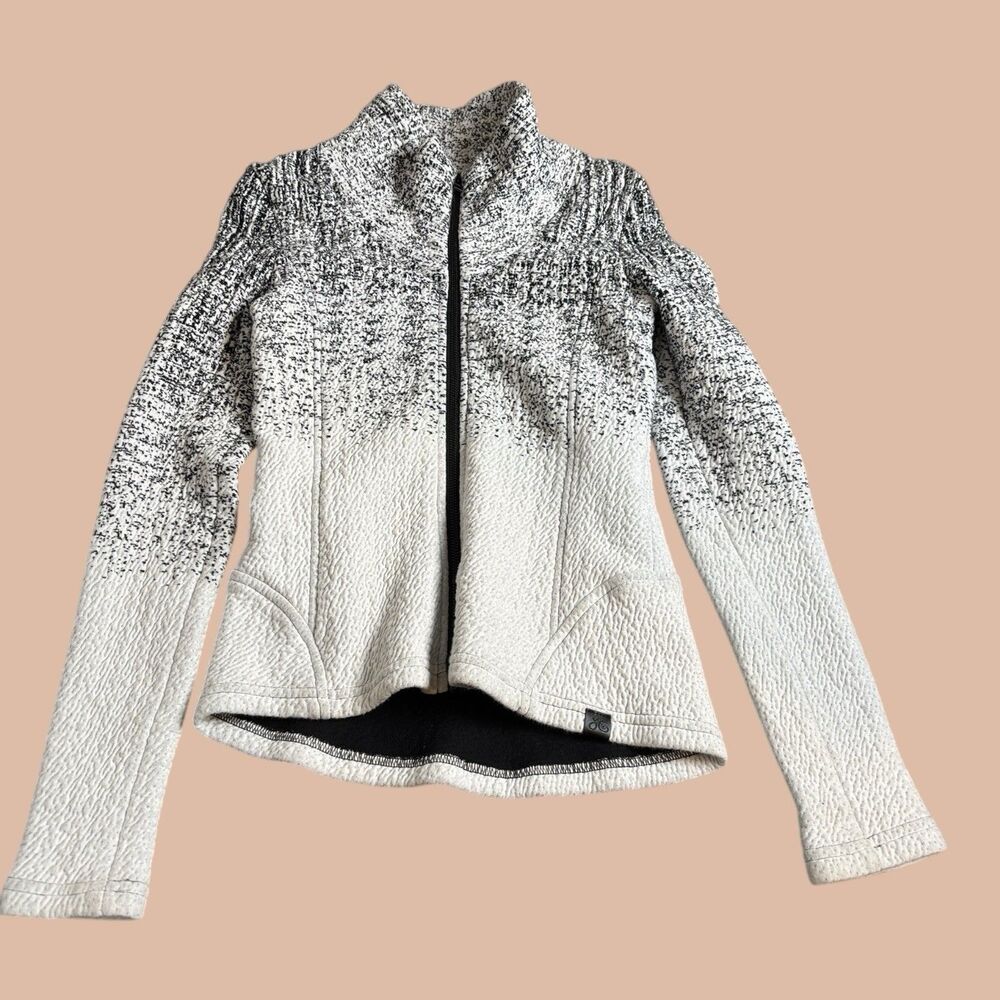 Tonia Debellis Jacket Women Small Black White Knit Patterned Mock Neck Zip Up